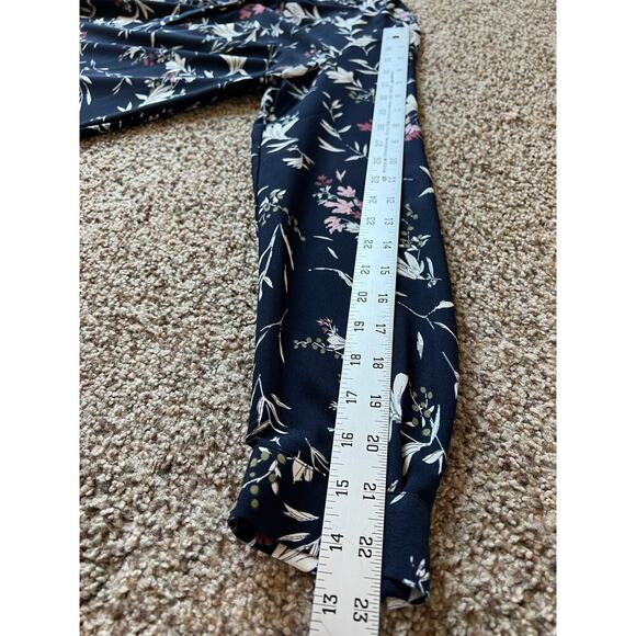 Hilary Radley Floral High-Low Blouse, Navy Blue, Small, V Neck, Lightweight - Picture 6 of 10